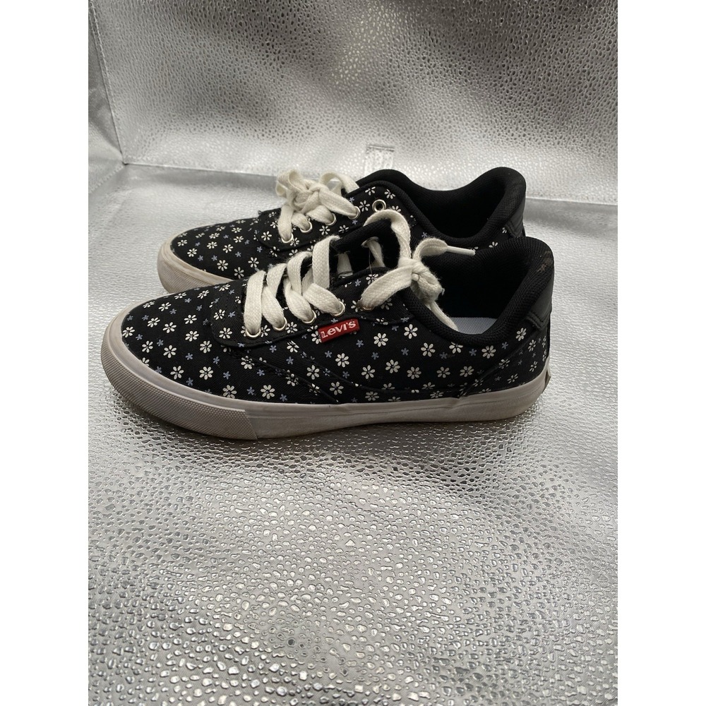 Levi's Kids Black White Floral Canvas Lace-Up‎ Sneakers US 2.5 Low Top